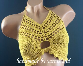 Crochet Top, Festival Crop Top, Festival Bralette, Yellow Crochet Top, Crochet Halter Top, Festival Clothing, Crochet Bikini, Woman Top