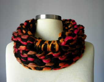 Infinity scarf, necklace, black orange apricot yellow pink, loop neckwarmer autumn, winter women accessories, chunky loop scarf,gift for her