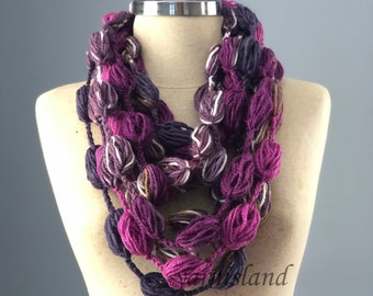 Christmas Sale, Crochet Infinity scarf, bubble fiber necklace, new colors, chunky loop scarf, gift for her, For Girlfriend