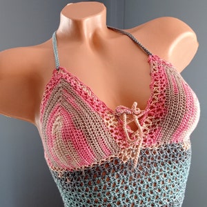 Crochet Bra, Festival Crop Top, Festival Bralette, Summer Color Top, Crochet Halter Top, Festival Clothing, Handmade Top, Woman Bustier