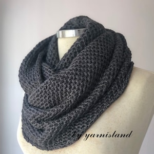 Christmas Sale, Knit scarf, infinity scarf, Cowl scarf, Dark gray scarf, Scarf, Circle scarf, Chunky scarves, Gift for her, Gift for him image 2