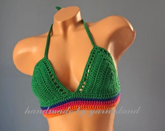 Crochet Top, Festival Crop Top, Festival Bralette, Green Crochet Top, Crochet Halter Top, Festival Clothing, Crochet Bikini, Woman Top