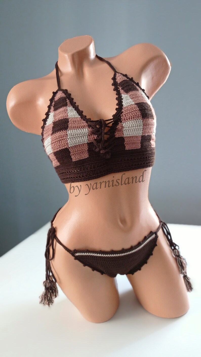 Crochet bikini set Checkered bikini Crochet Swimwear Etsy