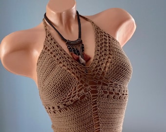 Virkad topp, Festival Crop Top, Festival Bralette, Sommarfärgad topp, Virkad halternecktopp, Festivalkläder, Virkad bustier, Damtopp
