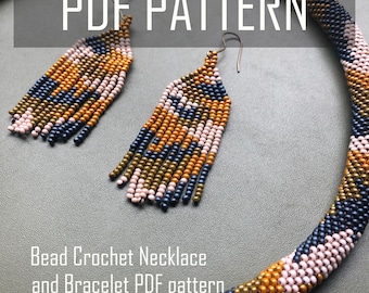 Bead crochet necklace pattern, Bead crochet bracelet pattern, Beaded patterns for seed beads, Crochet Rope Pattern, Bead rope PDF pattern