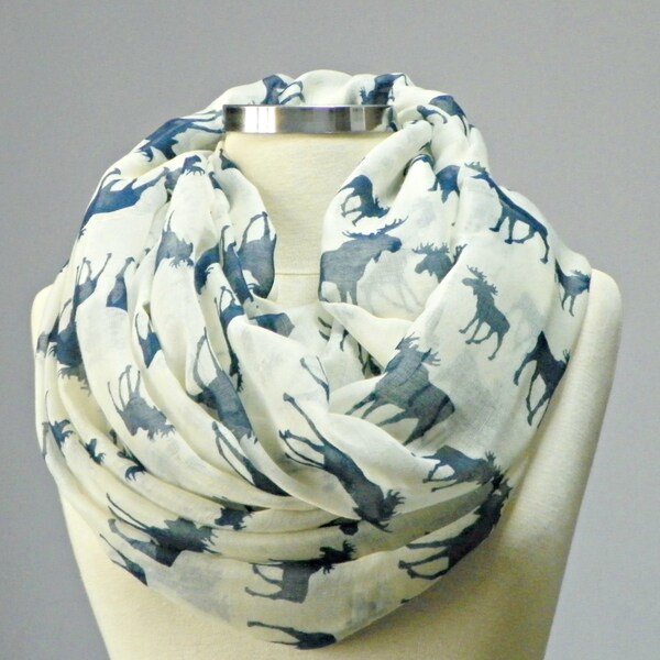 Printed scarf,  infinity scarf, circle scarf, moose scarf, print scarf, loop scarf, deer scarf, cowl scarf, circle scarf