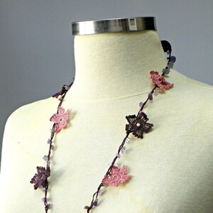 Crochet lariat scarf, handmade crochet flower necklace, women accessories, Birthday gift, Gift for her, Gift idea