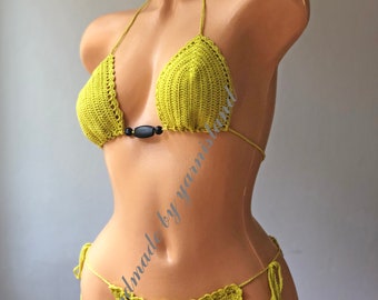 Crochet bikini set, Crochet Swimwear, Lemon bikini, Crochet swimsuit, Boho bikini, Bathing suit, Triangle bikini, woman bikini,gift idea