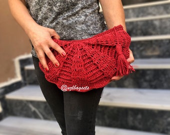 Mother's day sale, Crochet shell stitch clutch bag, straw clutch bag, crochet bag, handmade , straw yarn, Birthday gift, gift for mom
