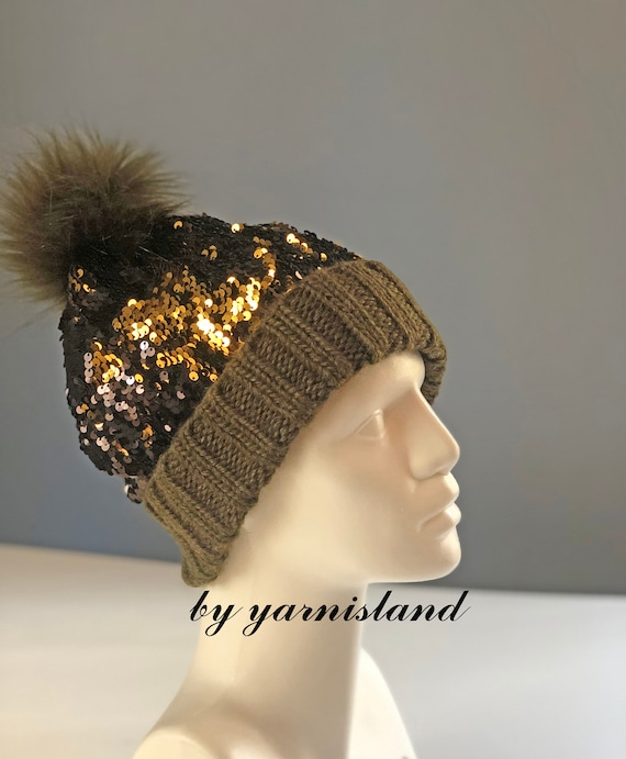 Shiny winter hat Christmas Sale, Knitted Winter Hat, Sequin Beanie, Shiny  main image 3