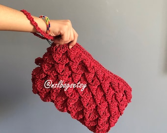 Crochet crocodile stitch clutch bag, straw clutch bag, mustard crochet bag, handmad, straw yarn, Birthday gift, Gift for mom