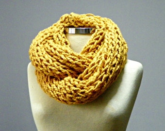 SALE, knit scarf, Cowl Scarf, Neck Warmer, yellow Handmade winter, fall women accessories, Birthday gift , chunky infinity cowl