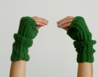 Knitting fingerless gloves green, women winter fall accessories, long gloves, Crochet women gloves , gift for her, Birthday gift