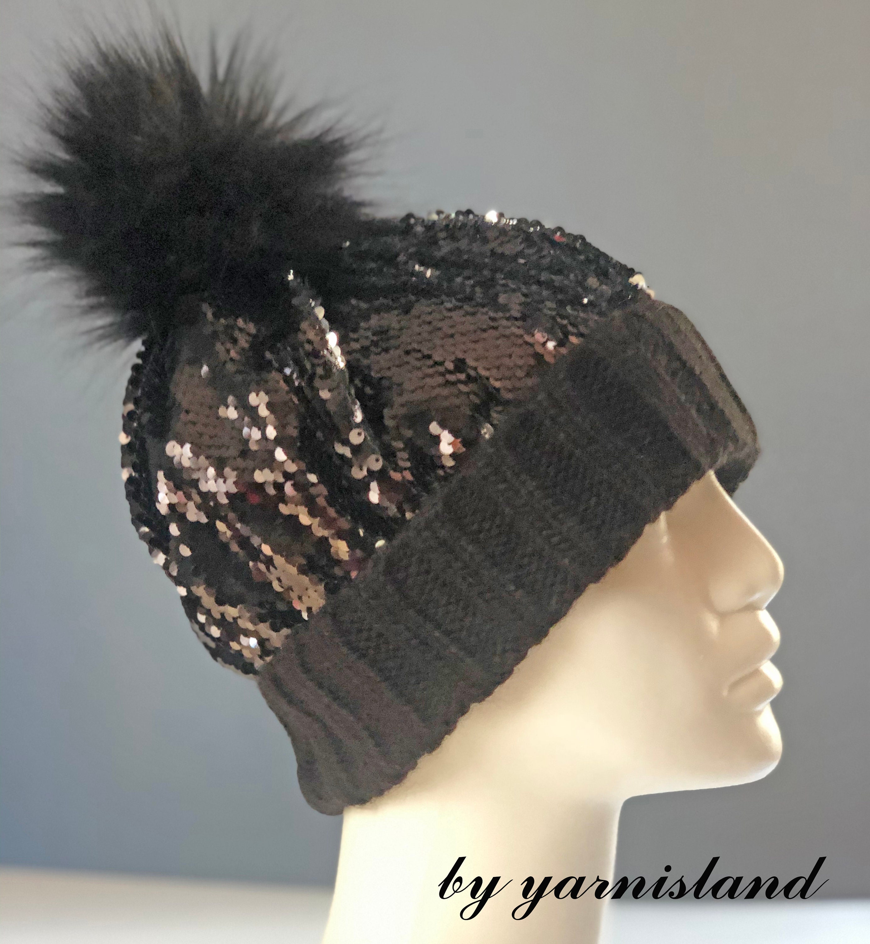 WINTER SALE Knitted Winter Hat Sequin 