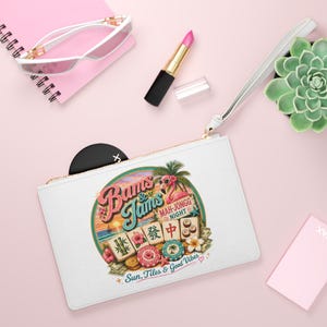 Tropical Mahjong Sunset Clutch Bag | Vintage Mahjong Tiles Beach Theme image 4