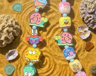 SpongeBob Bag Charm Handmade Beaded Keychain, Y2K Kidcore Accessory