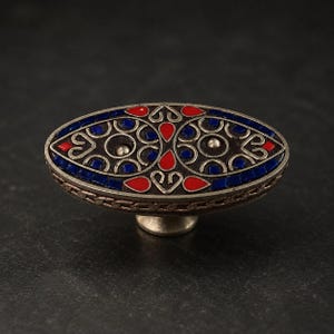 Bouton de meuble ethnique en laiton, poignée de tiroir ovale en mosaïque, poignée de commode bleue et rouge, quincaillerie de meuble artistique, cadeau bohème