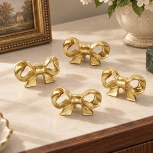 Brass Bow Cabinet Pull, Gold Ribbon Drawer Handle, Luxury Nursery Furniture Hardware, Girl Room Dresser Knob, Vintage French Wardrobe Pull