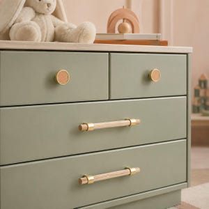 Walnut Wood Brass Cabinet Pulls, Beech Drawer Handles, Adjustable Japandi Kitchen Hardware, Nordic Dresser Wardrobe Knobs