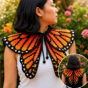 Patrón de ganchillo para collar de mariposa monarca, chal con alas 3 en 1 (descarga en PDF)