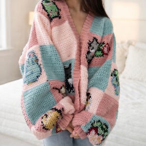 Crochet Cardigan Pattern PDF, Granny Square Cardigan, Patchwork Crochet Sweater, Stardew Inspired Oversized Cardigan