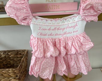 Roze gesmokte bubbelset met stippen voor meisjes