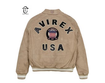 Avirex USA Suede Leather Bomber Jacket | Varsity Style | Streetwear | Handmade