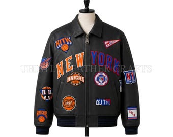 Avirex x Kith New York Leather Bomber Jacket | Streetwear Varsity Style | Handmade