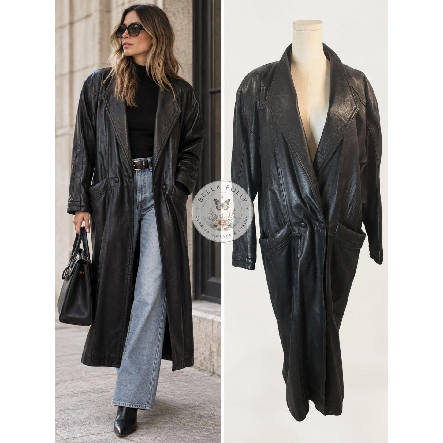 Vintage 90s Black Trench Coat - Etsy