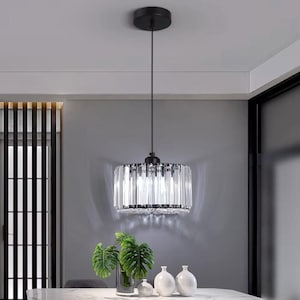 Hanglamp van zwart ijzer en kristal - Verstelbare kabel
