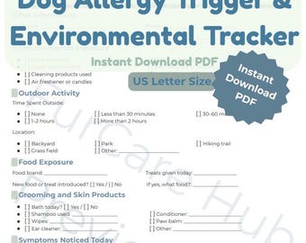 Dog Allergy Trigger Tracker | Environmental Exposure Log (PDF Download)