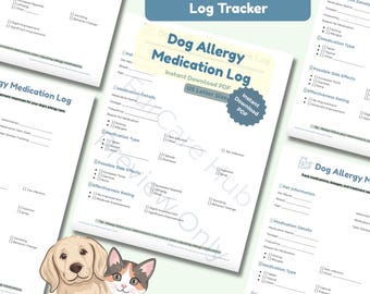 Dog Allergy Medication Log Tracker | Track Dosage, Side Effects, And Progress (Printable PDF)