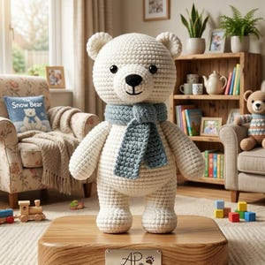 Virkat isbjörnsmönster, Amigurumi djurhandledning, Vinterhalsduk (PDF-nedladdning)
