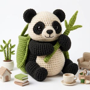 Virkat Panda Amigurumi-mönster, Ryggsäck, Bambu, PDF (Digital Nedladdning)