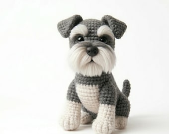 Realistyczny wzór szydełkowy na sznaucera, samouczek na psa amigurumi (pobierz plik PDF)