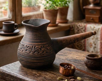 手作りの粘土製トルココーヒーポット 500ml