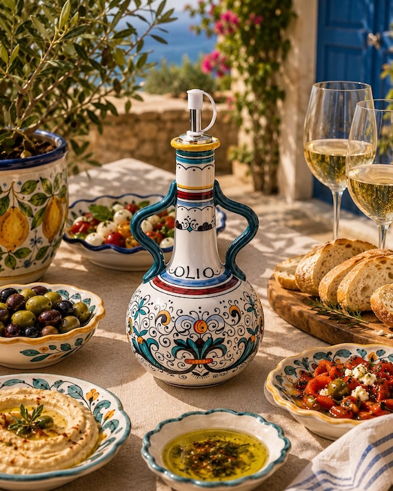 TAKARADA VESUVIO BLUE 食器セット38点 Blue Sicilian Ceramic Olive Oil Dispenser, Hand Painted Italian