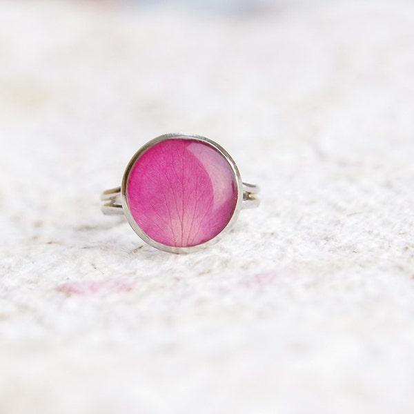 Real Rose petals ring - Pink Pressed flowers jewelry - romantic gift for her