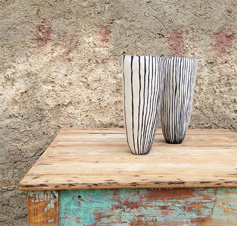 Ceramic vase, black and white lines, organic design image 4