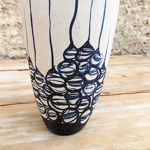 Ceramic vase, black and white organic design