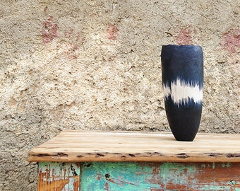 Ceramic Vase, Nearly Black and White Organic Design