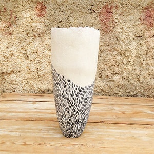 Ceramic vase, black and white organic design