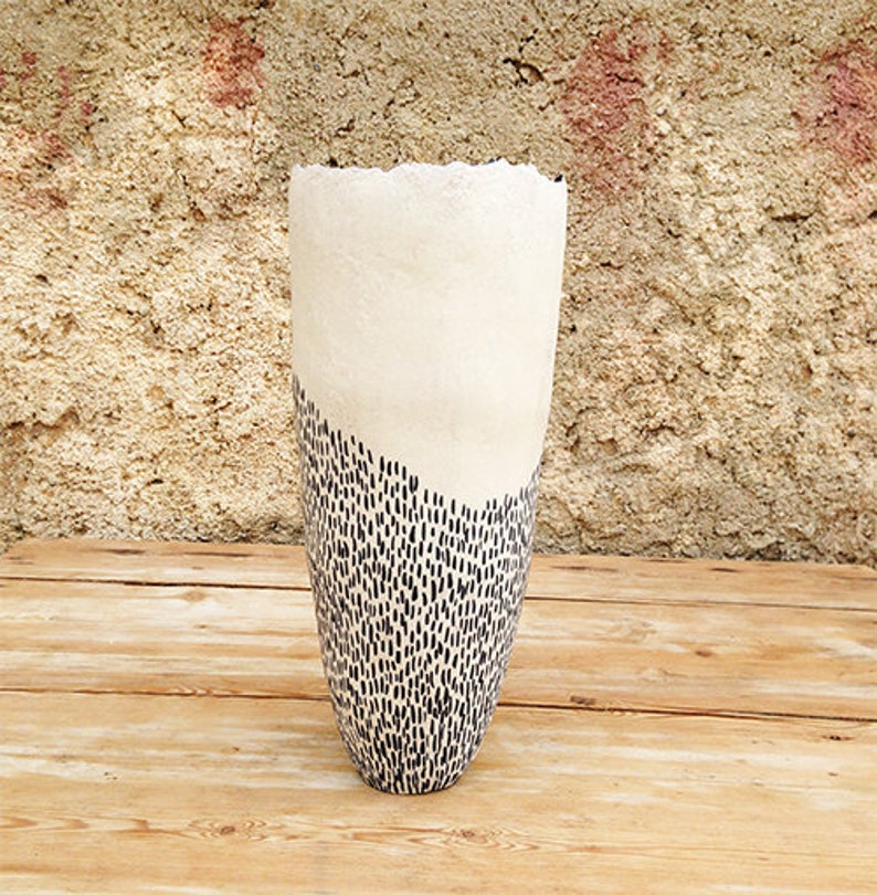 Ceramic vase, black and white organic design image 1