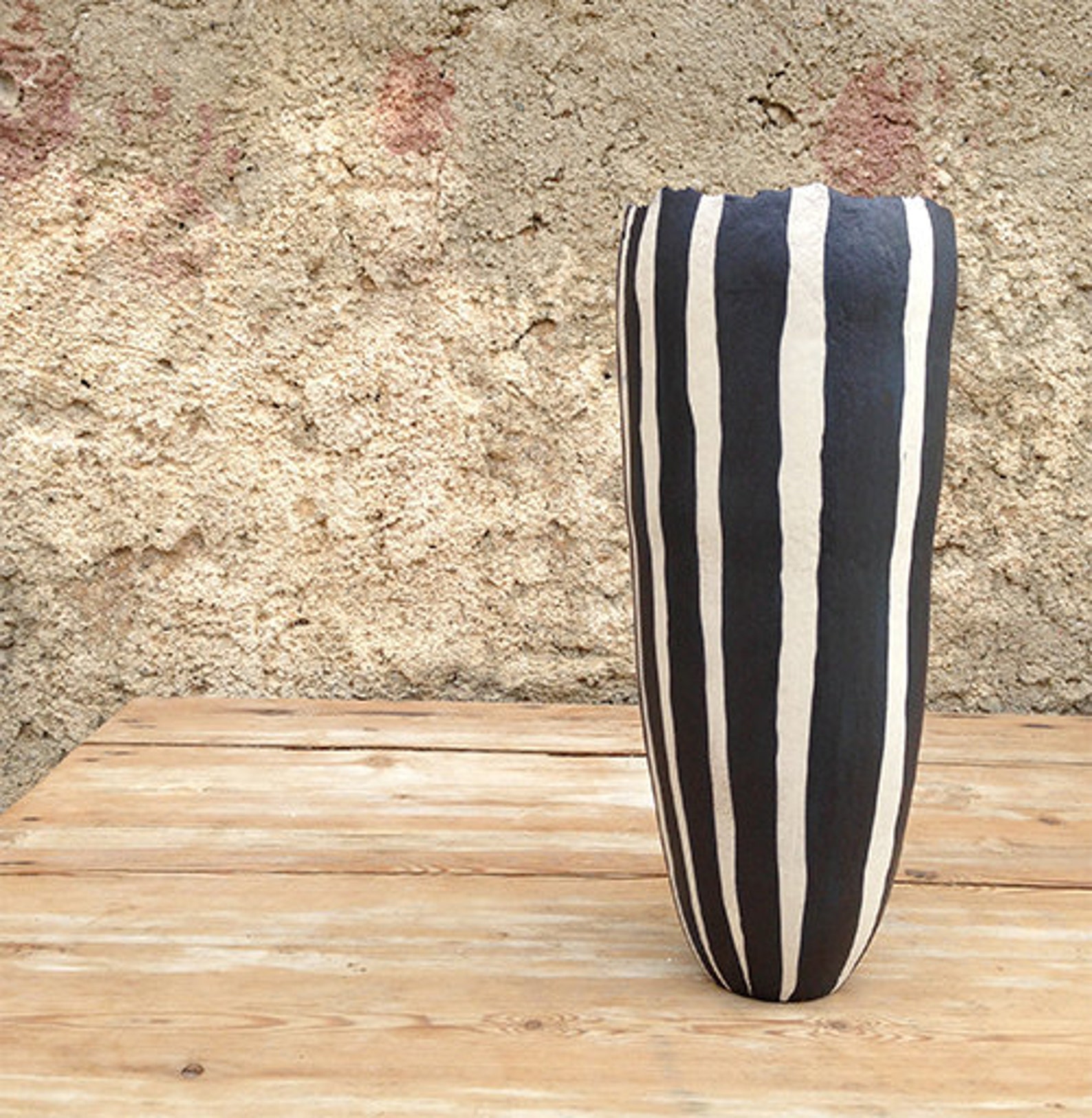 Ceramic Vase Black and White Lines Organic Design Etsy
