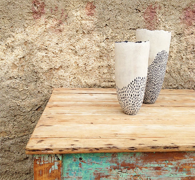 Ceramic vase, black and white organic design image 4