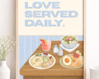 Ilustración de desayuno en acuarela pastel – Decoración de pared para una cocina acogedora (Descarga digital)