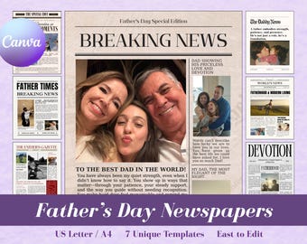 Portada de periódico personalizada para el Día del Padre, Feliz Cumpleaños Papá, Regalo de Cumpleaños para Papá, 7 Estilos (Descarga Instantánea)