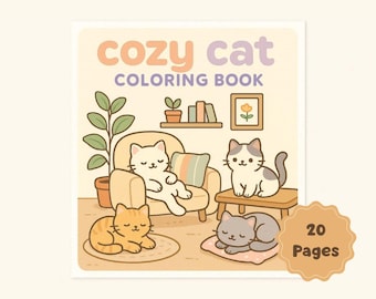 Cozy Cat Coloring Book Printable, Kawaii Cat Coloring Pages for Kids, Cute Cat PDF Coloring Book, Beginner Coloring Sheets, Instant Download