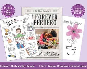 Paquete personalizado de cumpleaños para mamá, arte con huellas de manos, kit de manualidades para niños (descarga digital)