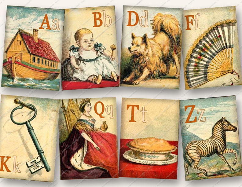 15x2in vintage childrens alphabet nursery rhyme etsy